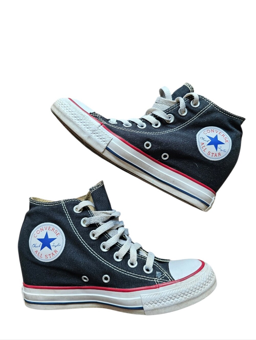 Converse Black High-Top Canvas Wedge Heel Sneakers with Red Stripe Size 7